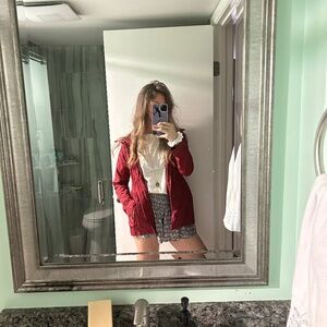 Dark deep red Lululemon rain jacket